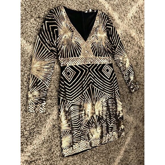 ✨ Art Deco Flapper Great Gatsby Roaring 1920s Retro Gold Sequin Dress SIZE M NWT - Picture 8 of 11